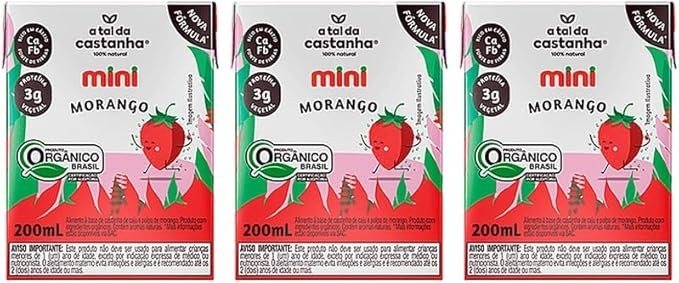 Kit 3X: Leite Vegetal Mini Morango Orgânico A Tal da Castanha 200ml