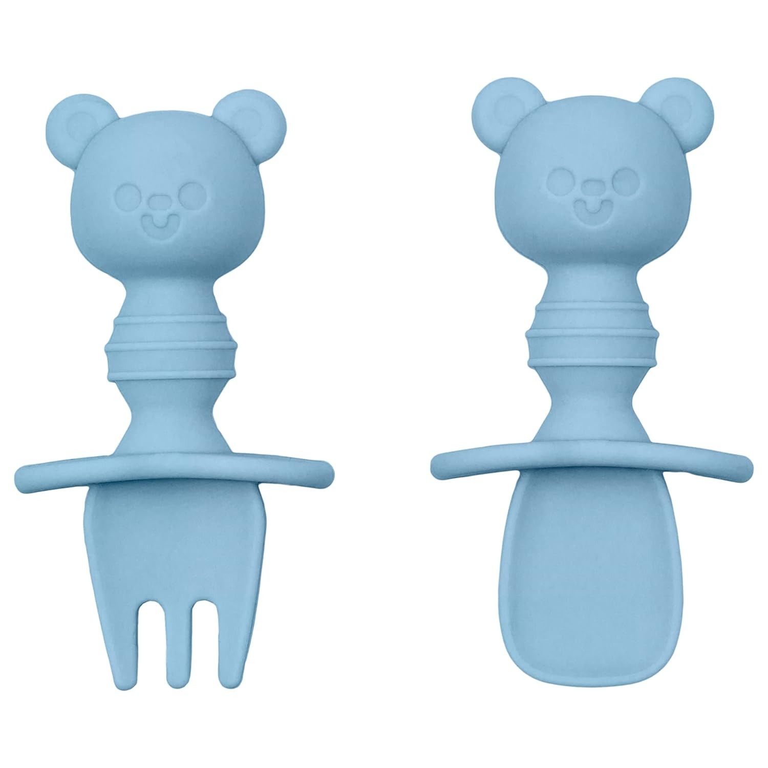 Kit Talheres de Silicone para Bebês Ursinho Azul - Seguro, Ergonômico e Livre de BPA