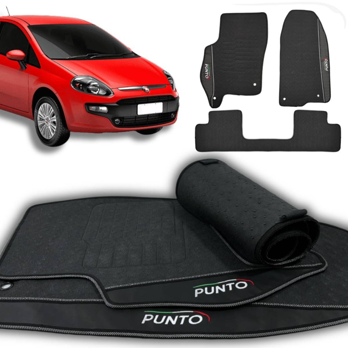 Jogo de Tapetes Automotivos Emborrachados para Fiat Punto 2012-2018 - 3 Peças Premium