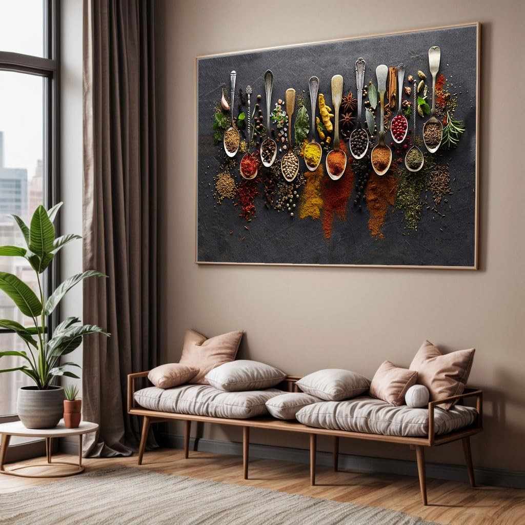Quadro Decorativo com Moldura Colheres Tempero - Impressão 4K para Sala e Cozinha