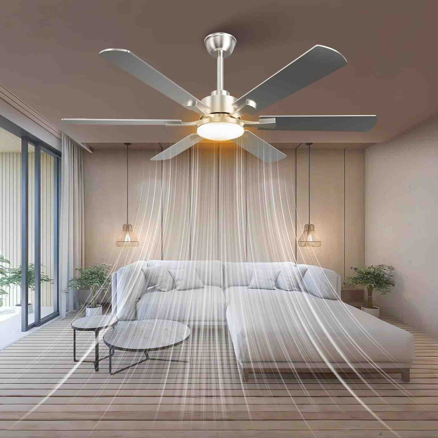 Ventilador de Teto Silencioso com LED 24W, 6 Velocidades, Função Reversa e Controle Remoto - 52" Design Moderno