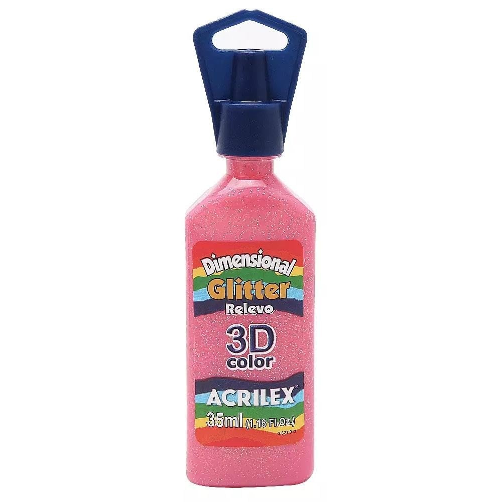 Tinta Dimensional Glitter Relevo 3D Rosa Primavera - Color Acrilex 35ml