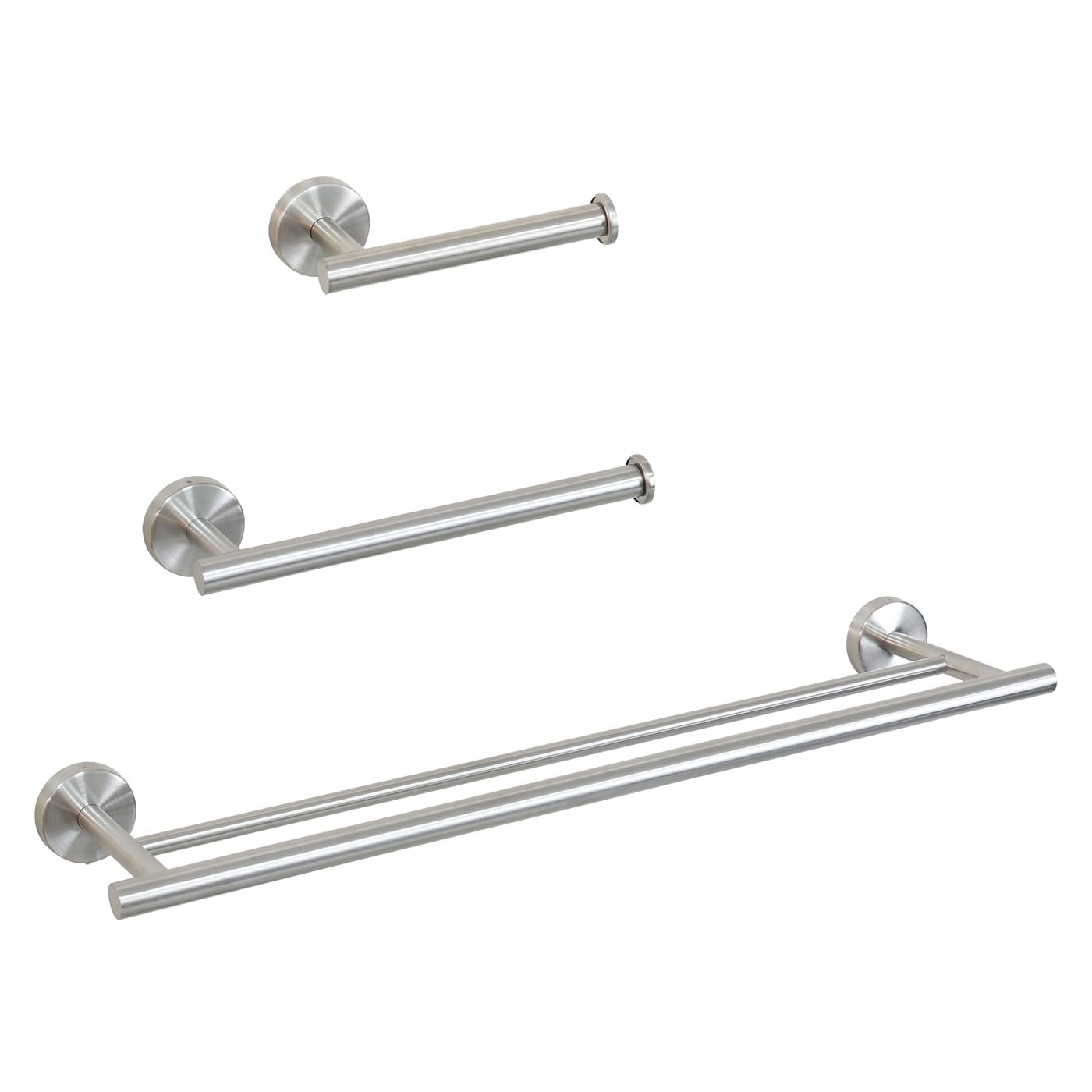 LUMAI Kit 3 Acessórios Banheiro Aço Inox Fosco | Toalheiro Duplo 60cm + Porta-Toalha + Suporte Papel Higiênico