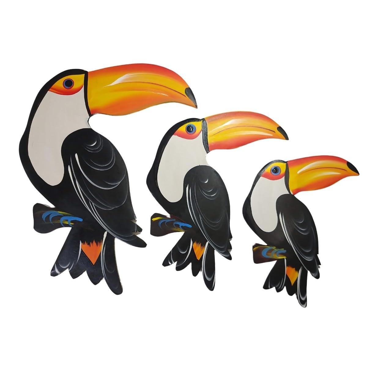 Trio de Quadros Tucano G - Decoração Tropical para Parede, Jardim e Varanda