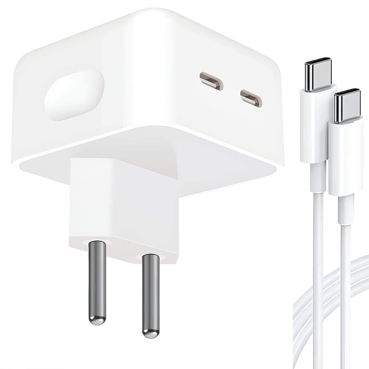 Carregador Turbo 50W USB-C PD: iPhone 15/16 Pro Max Ultra Rápido com Cabo 1M e Duas Portas