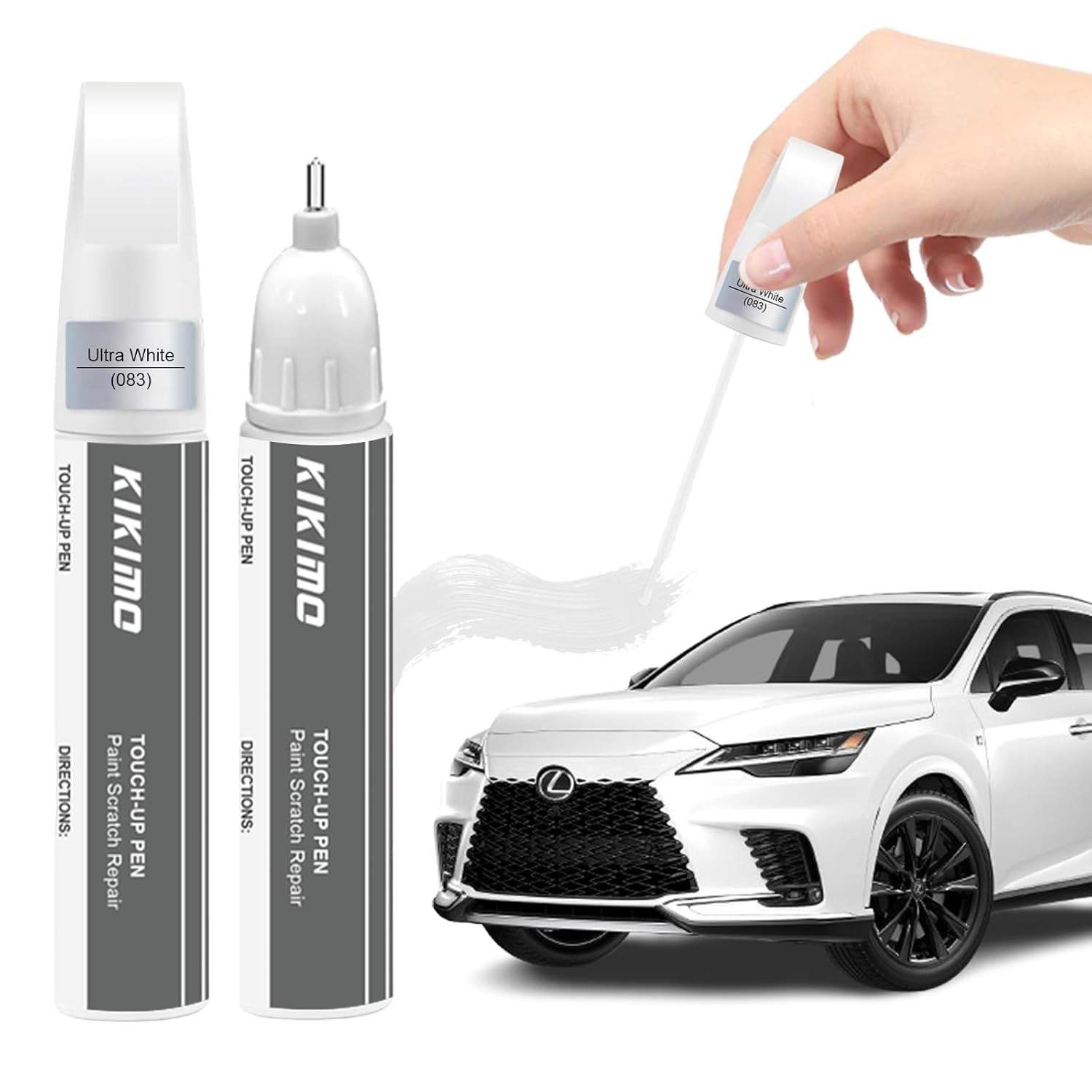 KIKIMO Tinta de Retoque para Lexus Ultra White (083) - Kit Reparo de Arranhões 2 em 1 com Ponta de Caneta e Pincel