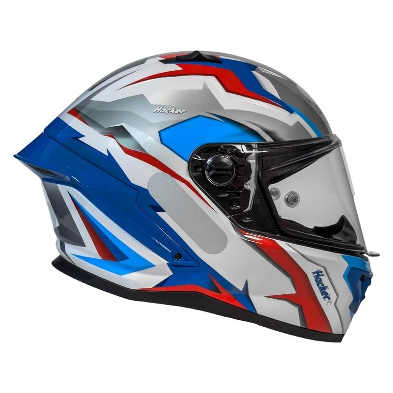 Capacete Moto GP Tech Pilot Hacker Fechado Branco/Azul - Estilo Urbano e Segurança Top