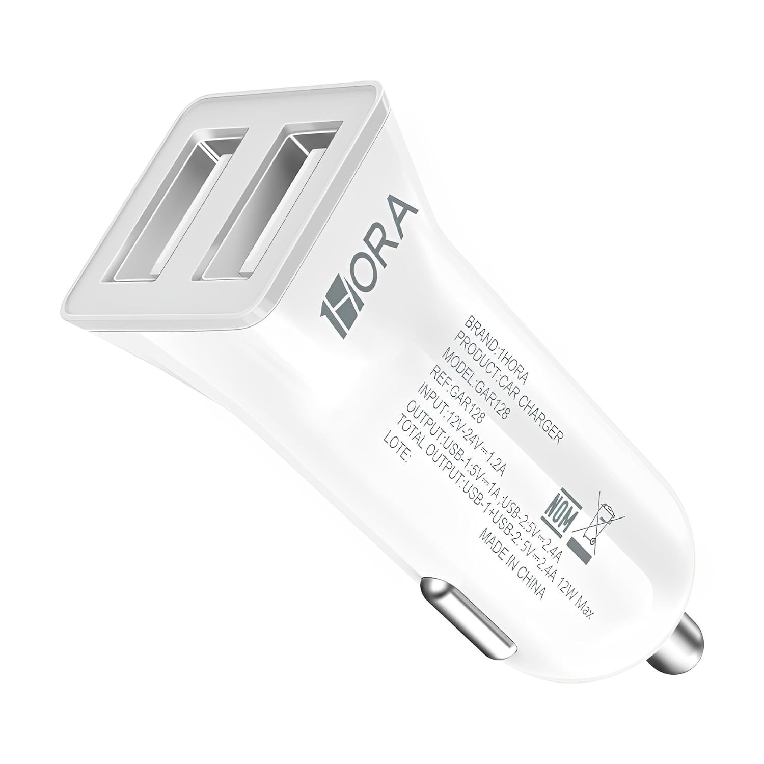 Carregador Veicular USB 1Hora: Carregamento Rápido 2.4A, 2 Portas USB-A para Carro, SUV e Caminhão