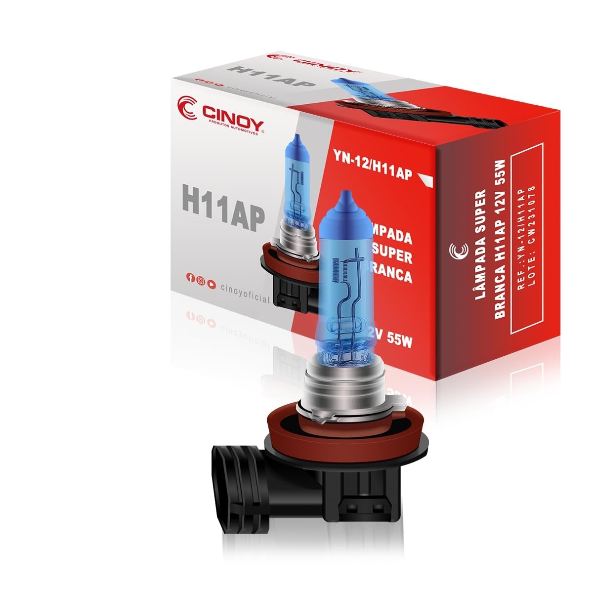 CINOY Lâmpada H11 6500K: Iluminação Super Branca e Segura para Seu Veículo