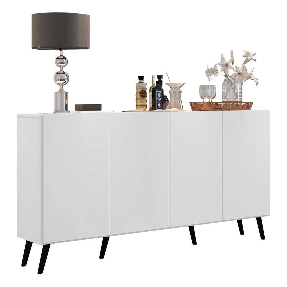 Aparador Buffet 4 Portas Retro Design Veneza Multimóveis Branco/Preto