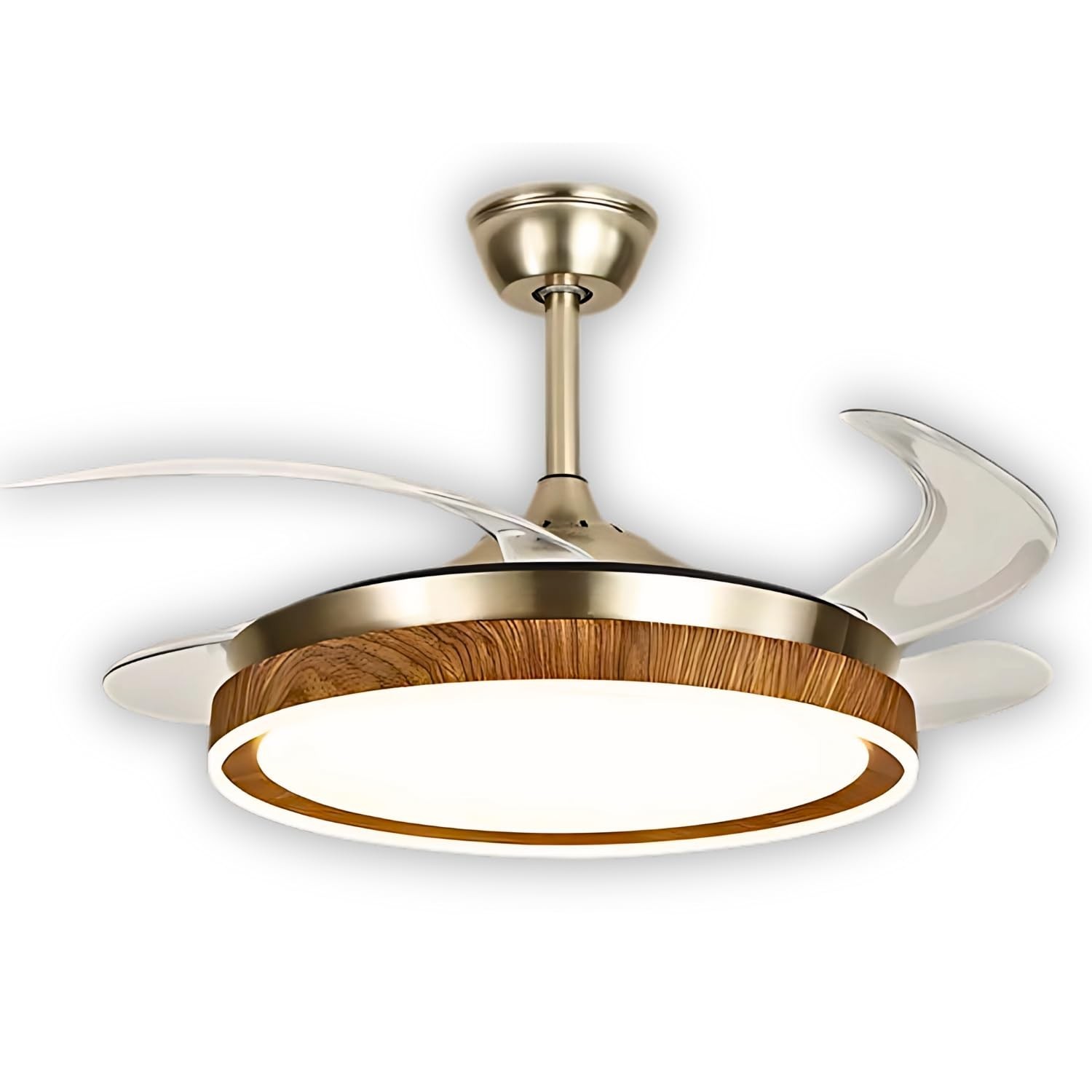 Ventilador de Teto Retrátil Ébano Dourado 78W LED Multicolor Silencioso com Controle Remoto