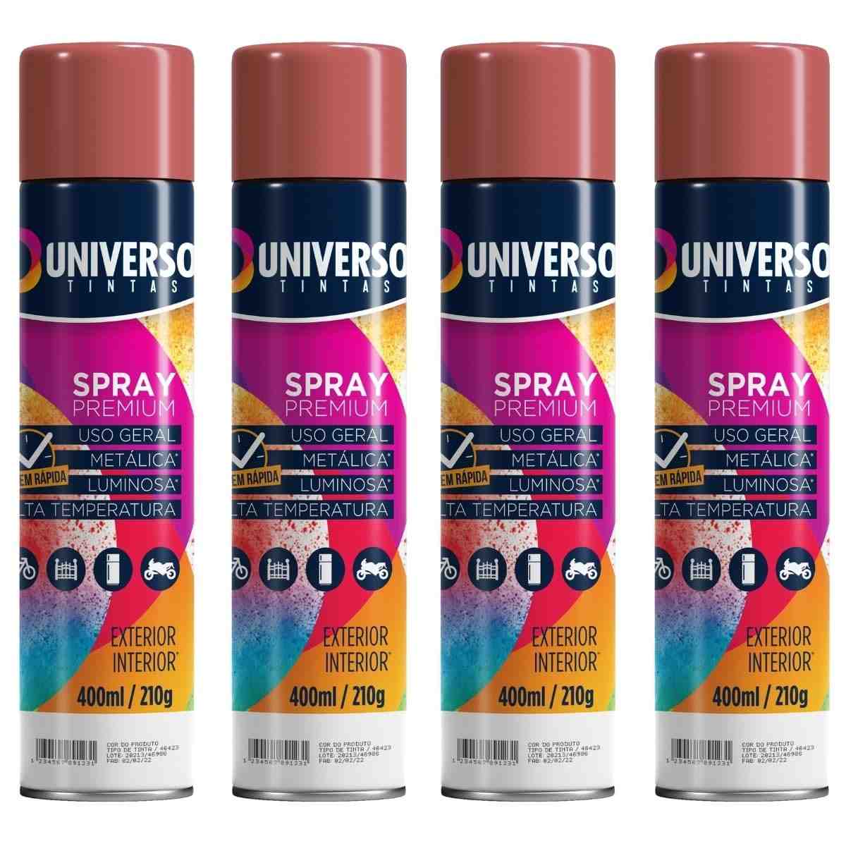 Tinta Spray 400ml Vermelho Uso Geral em Aço Ferro Couro Gesso Cerâmica | Universo | Kit 04 un