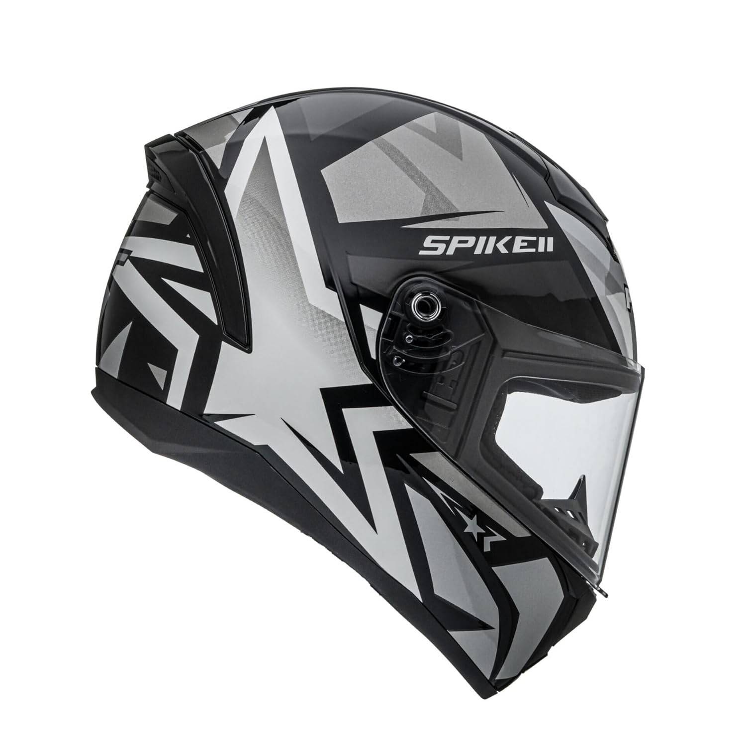 Capacete Peels Spike II: Estilo Geométrico Preto e Prata com Viseira Clara para Motociclistas