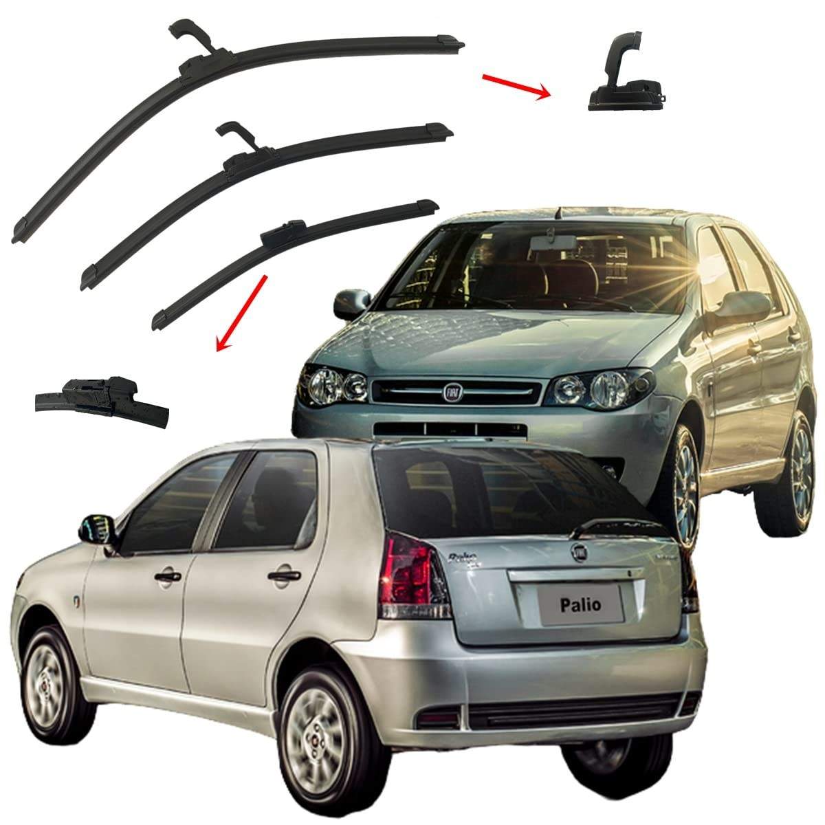Kit Palheta Limpador Para-Brisa Dianteiro e Traseiro Fiat Palio (1996-2011) - Visibilidade Impecável