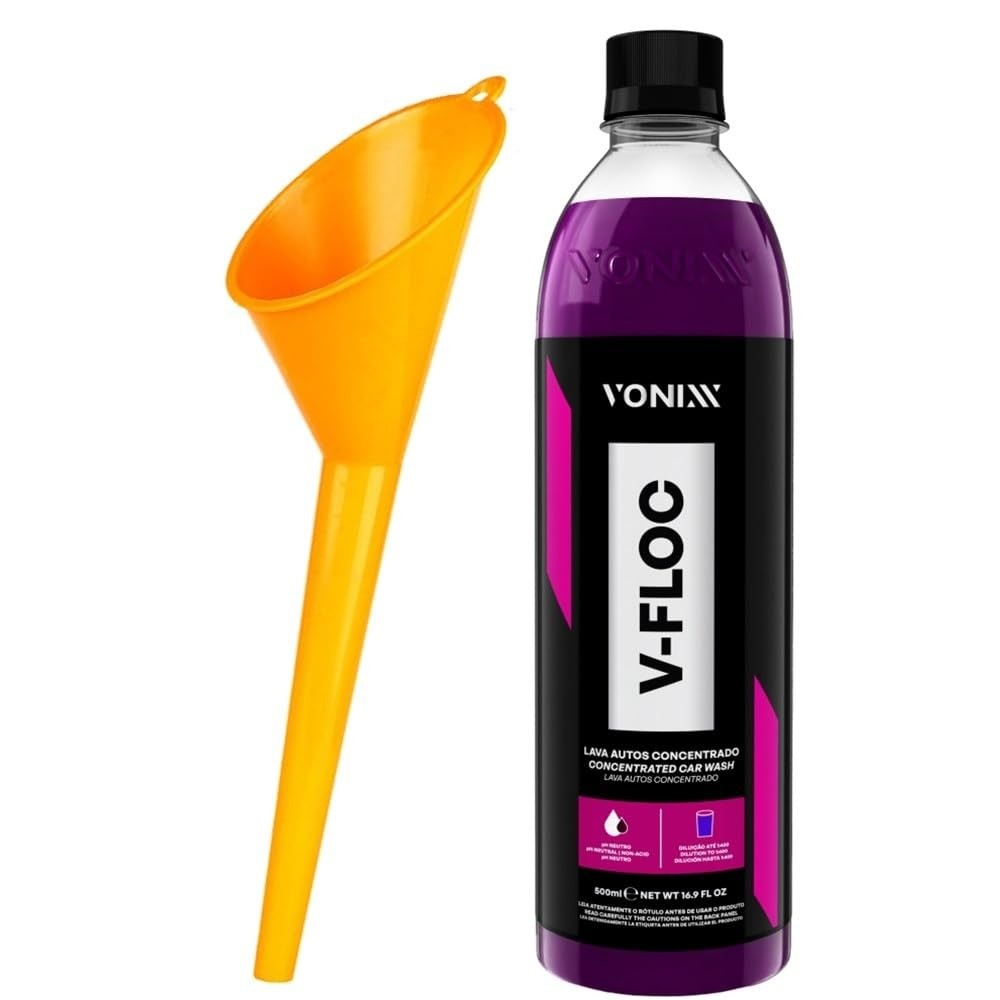 Kit Essencial: Shampoo V-Floc 500ml Vonixx + Funil Cabo Longo Karbox para Detalhamento Automotivo