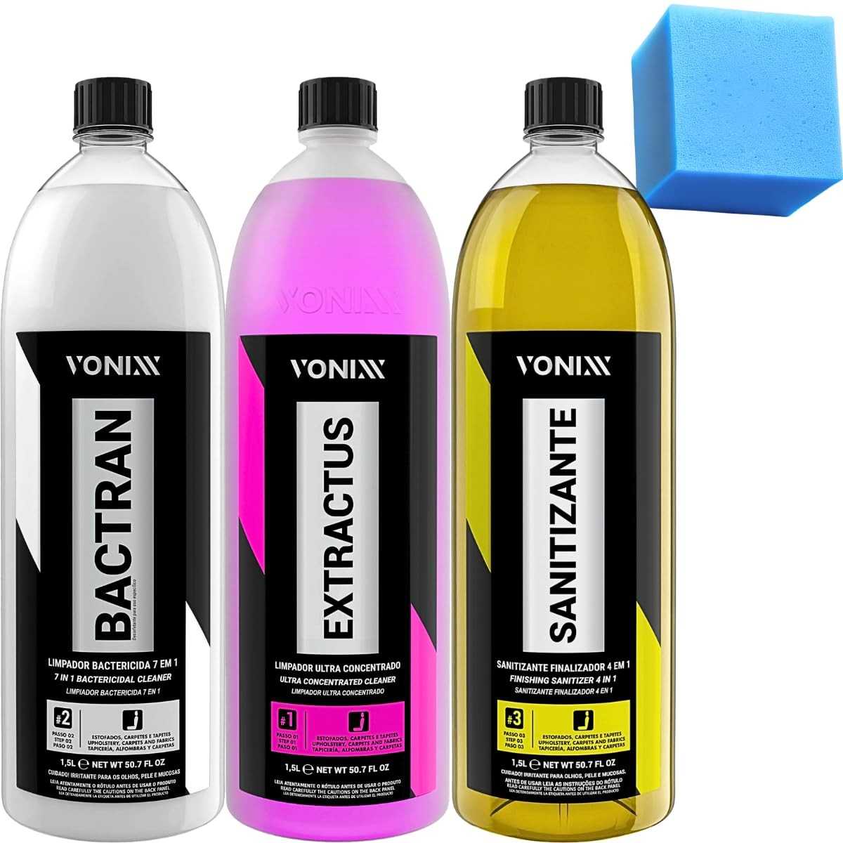 Kit Sistema VSC Limpeza e Sanitização de Estofados - Extractus + Bactran + Sanitizante 1,5L