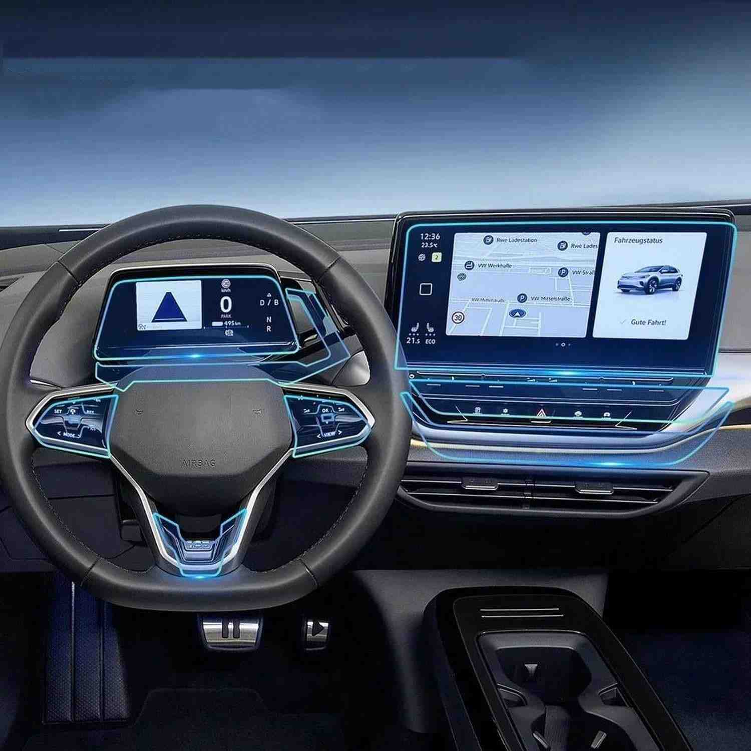 Proteção Premium para VW ID.4 X Pro 2021-2024: Película TPU Transparente Anti-Risco para Console Central