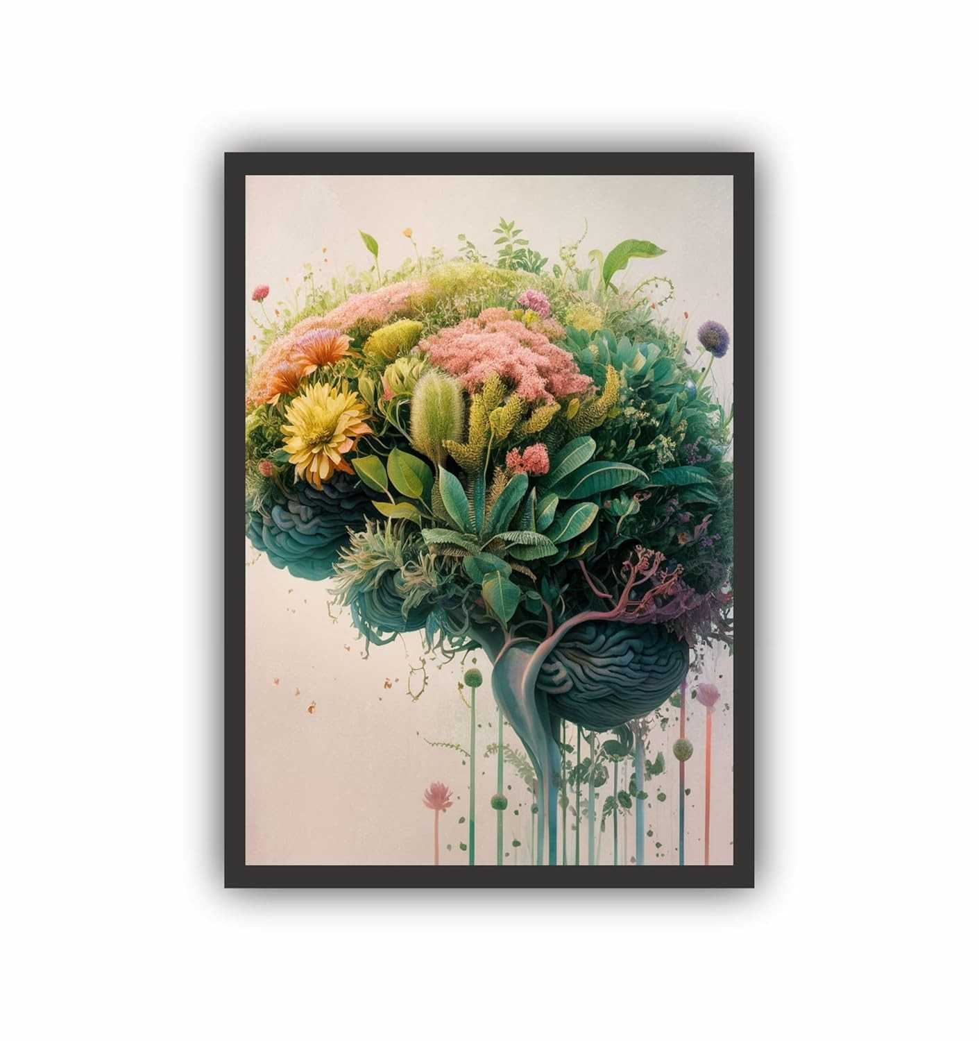 Quadro Decorativo Psicologia Cérebro Natureza A3 - Moldura Madeira Reflorestada