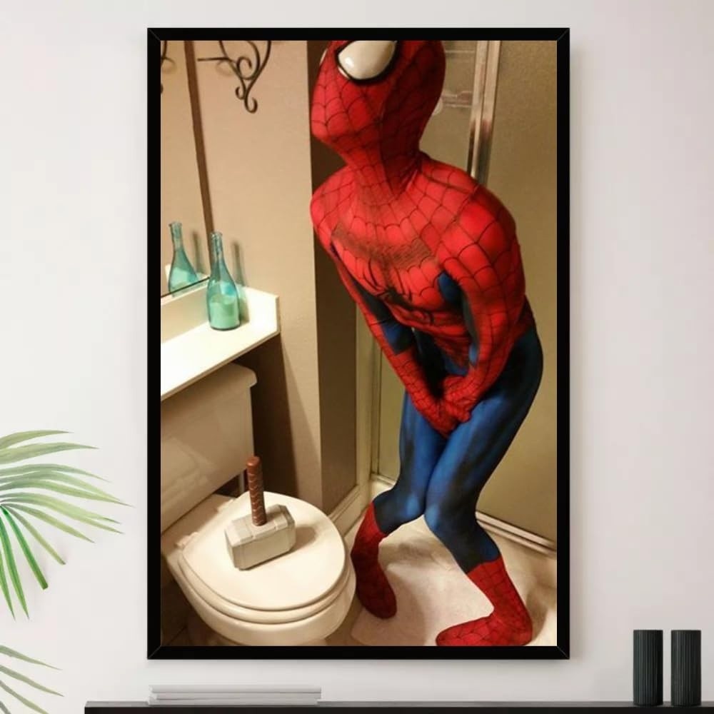 Quadro Banheiro Homem Aranha Thor Decorativo A4 23x33cm - Moldura Premium com Impressão em Alta Definição