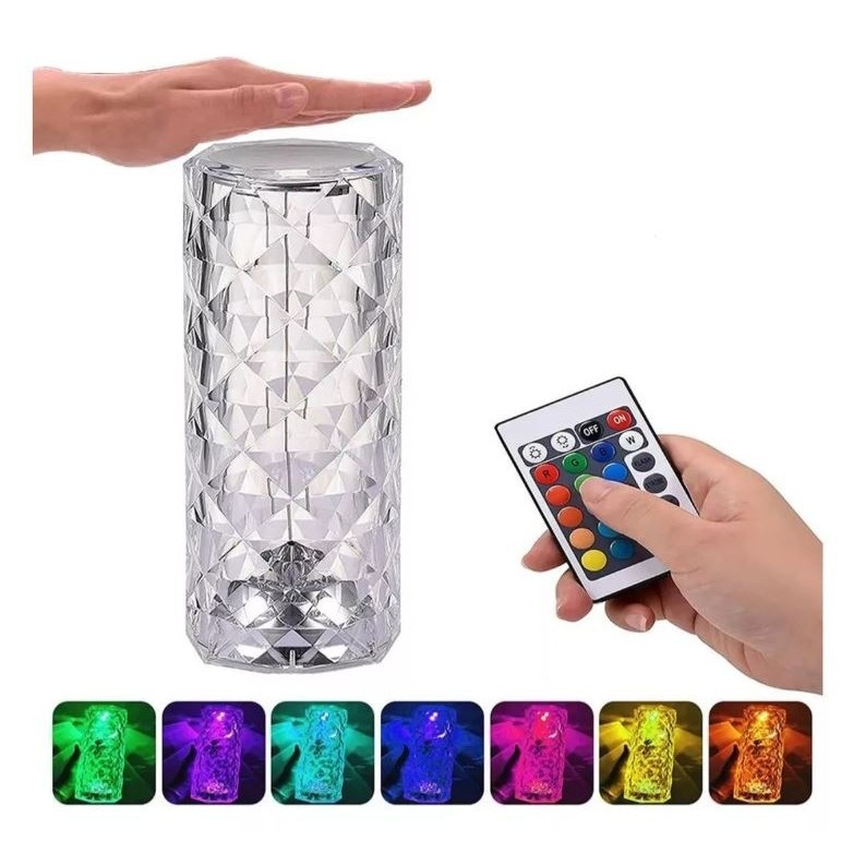 Abajur Cristal LED: 16 Cores e Toque Mágico ✨