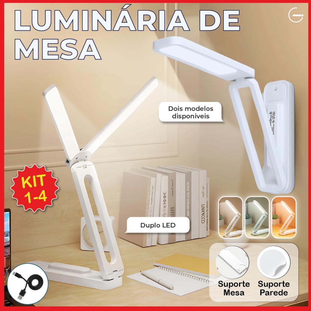 Abajur LED Dobrável: 3 Tons, Articulado e USB