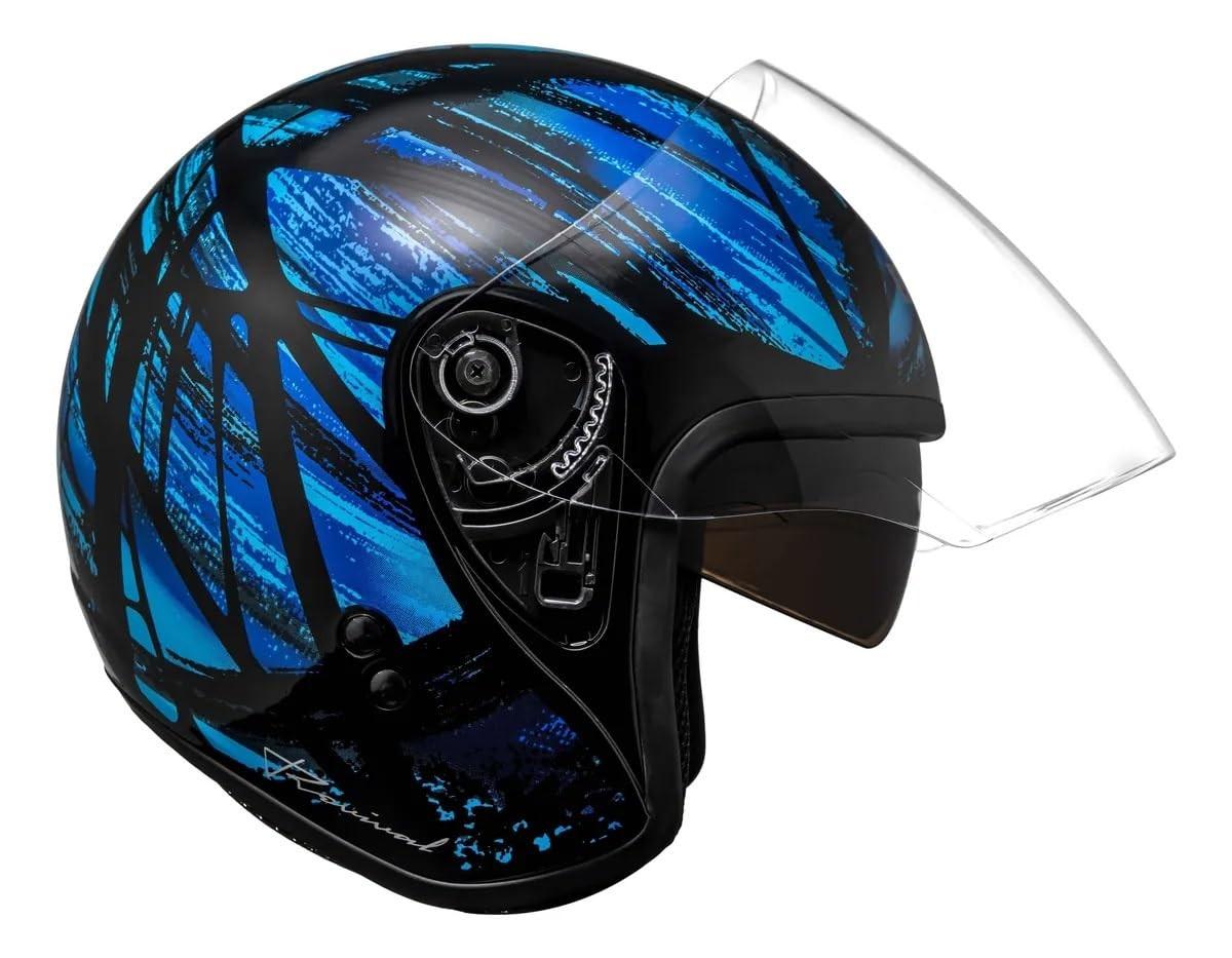 Capacete Aberto Bieffe Allegro Revival Azul com Óculos Solar Integrado - Tamanho 58