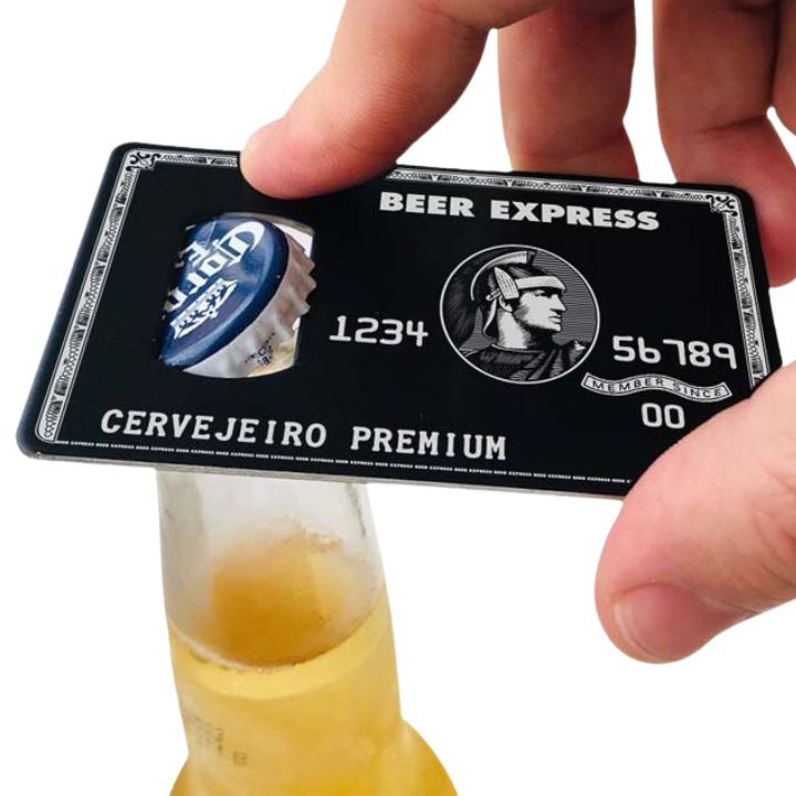Abridor de Garrafa Cartão Personalizado em Aço Inox – Presente Único