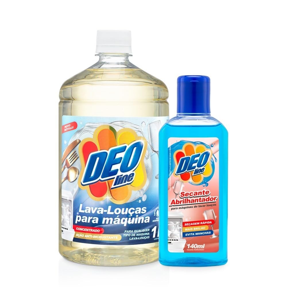Kit Detergente Lava Louças 1L + Secante Abrilhantador 140ML Deoline - Limpeza Impecável para sua Máquina