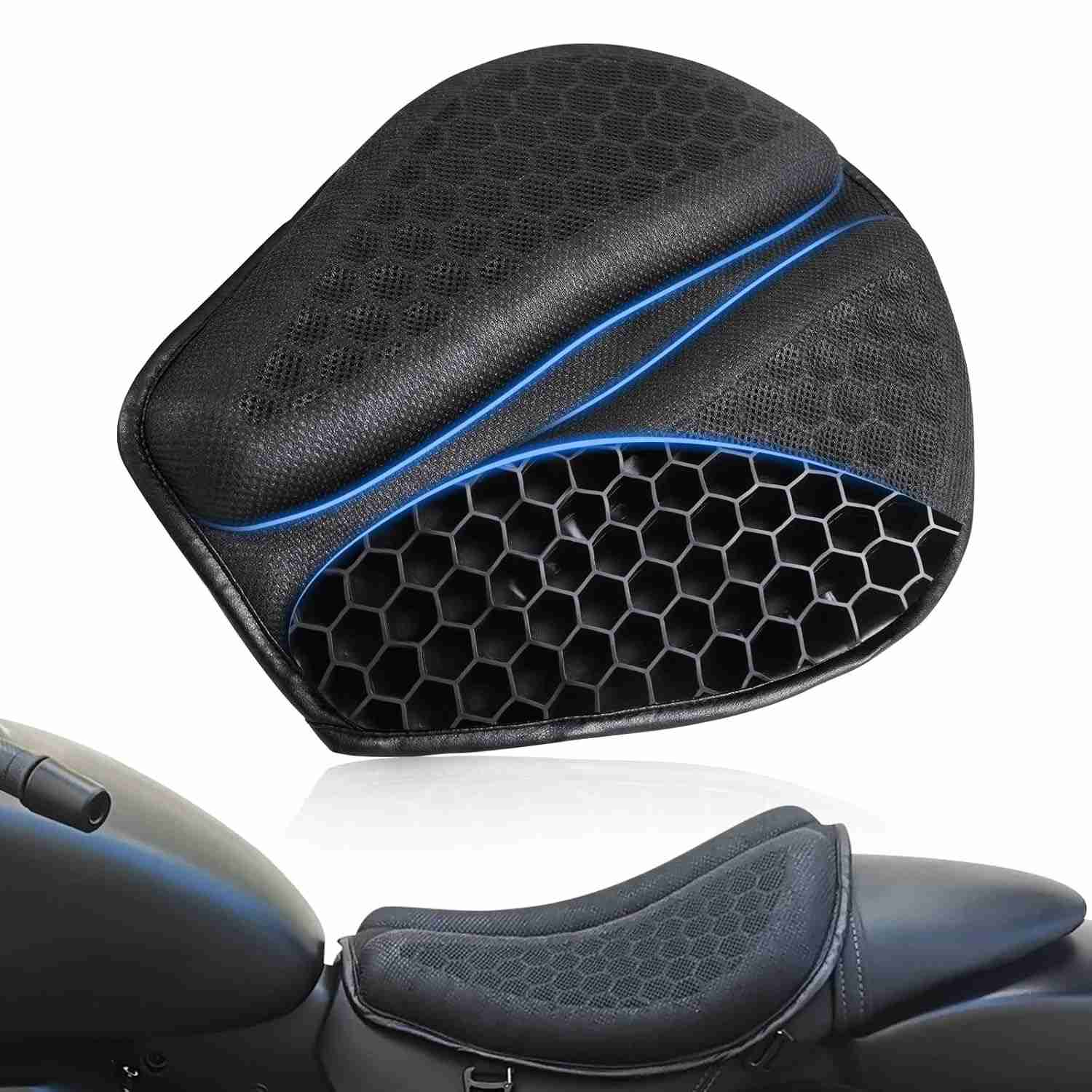 Almofada de Assento Gel Moto 3D Favo de Mel: Conforto e Absorção de Choque para Viagens Longas