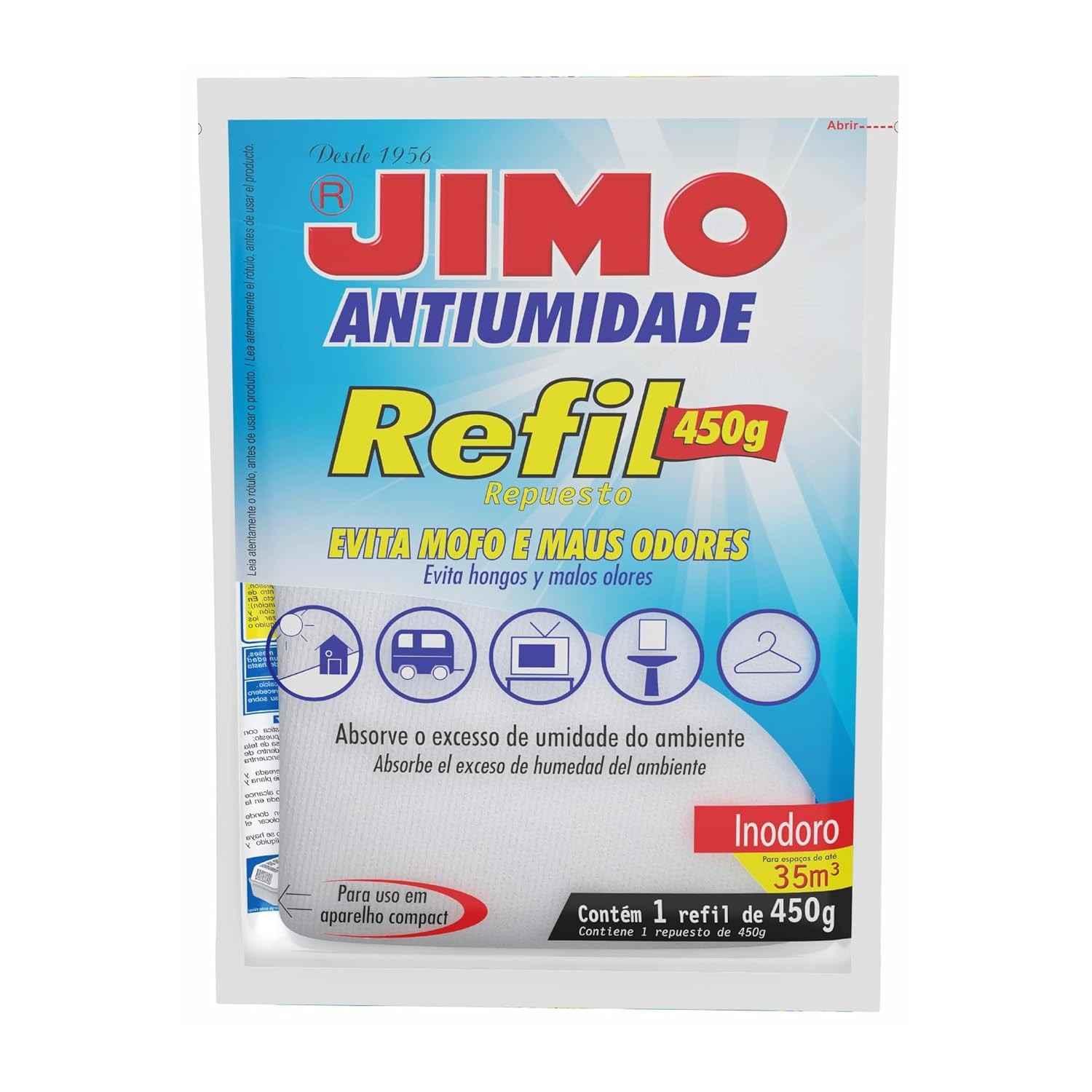 Jimo Antiumidade 450g - Absorve Umidade e Previne Mofo com Refil Sustentável
