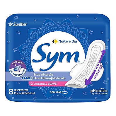 Absorvente Sym Noite & Dia: Proteção Suave com Abas