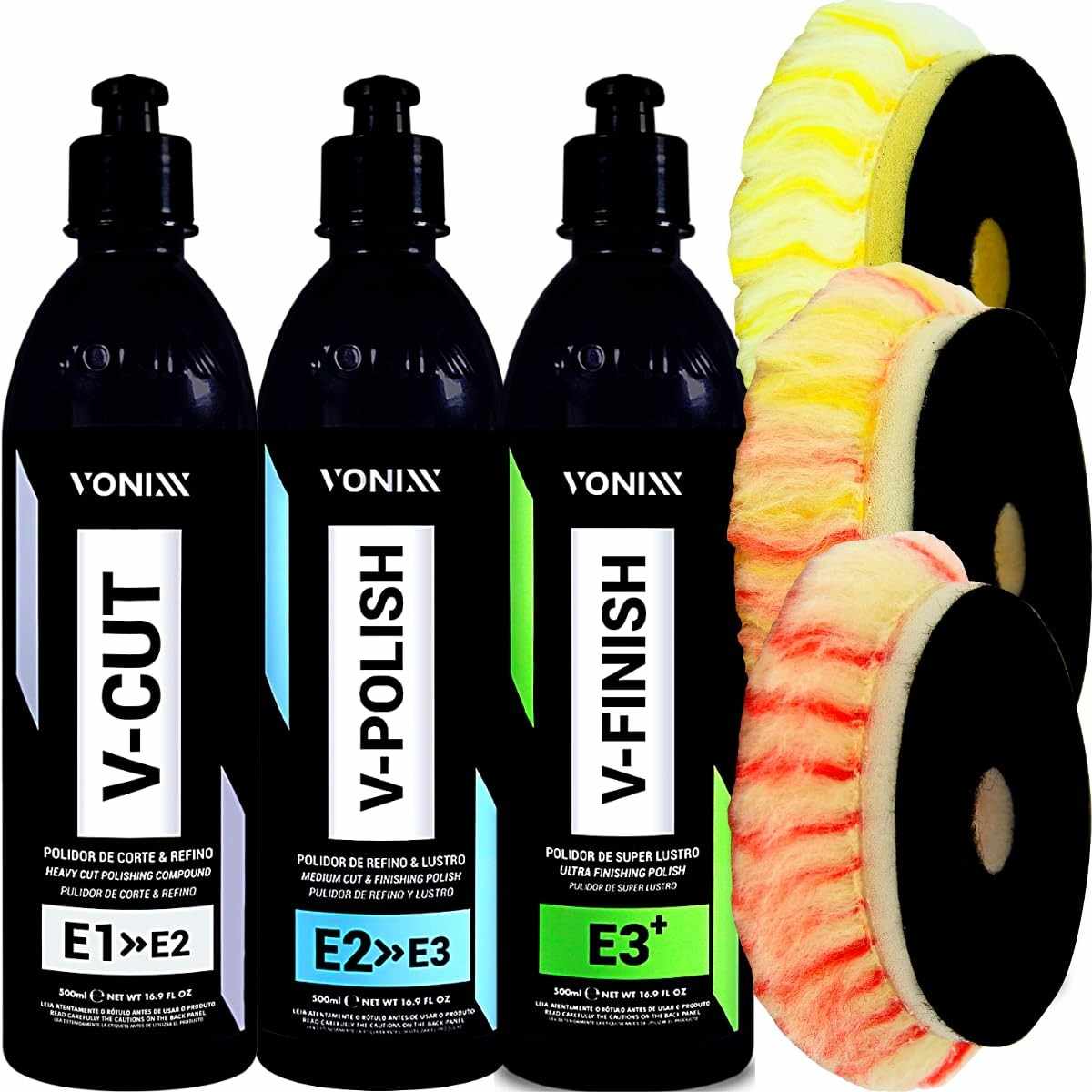 Kit Polimento Automotivo Vonixx VHP + Boinas Lã 3,5" - Solução Completa para Acabamento Profissional