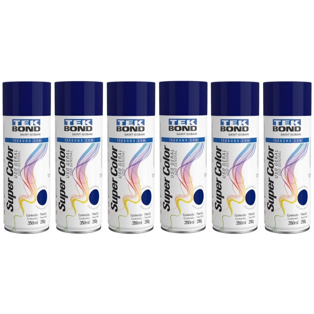 Kit 6 Tintas Spray Azul Escuro TekBond - Acabamento Profissional para Madeira, Metal e Artesanato