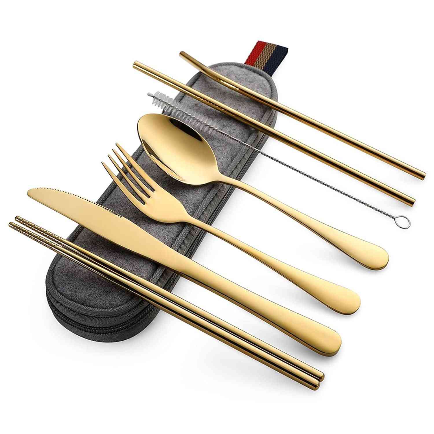Conjunto de Talheres Portáteis 8 Peças - Ideal para Acampamento, Viagens e Aventuras