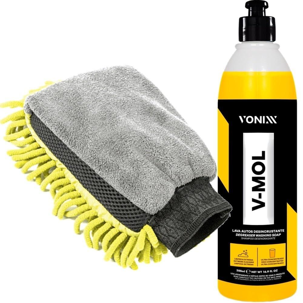 Kit Essencial Estética Automotiva Vonixx: Shampoo V-Mol 500ml + Luva Microfibra Tripla Ação Karbox