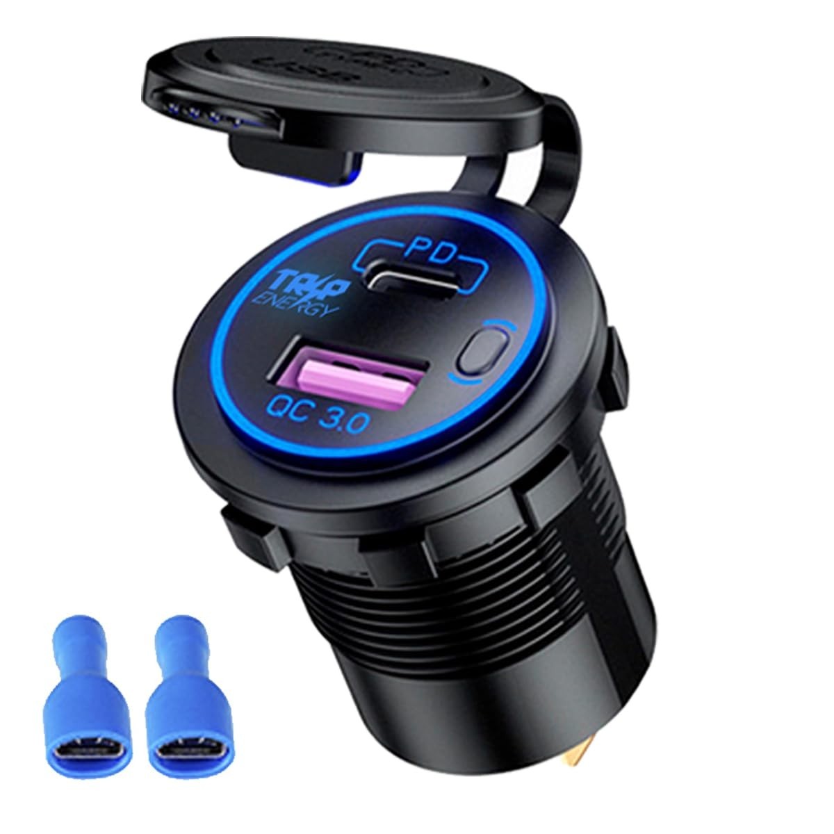 Carregador USB Turbo QC 3.0 e PD 18W para Veículos - 2 Saídas + Acendedor Azul