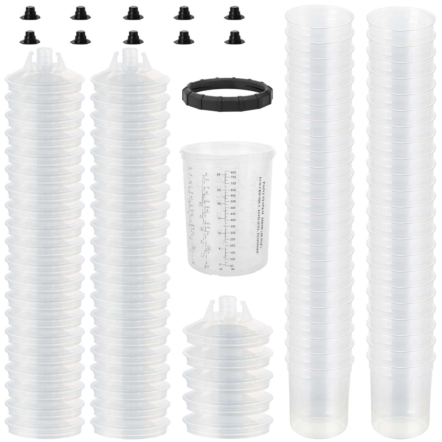 Kit de Forros e Tampas Descartáveis para Pistolas de Pulverização - 800ml | 45 Unidades + Acessórios