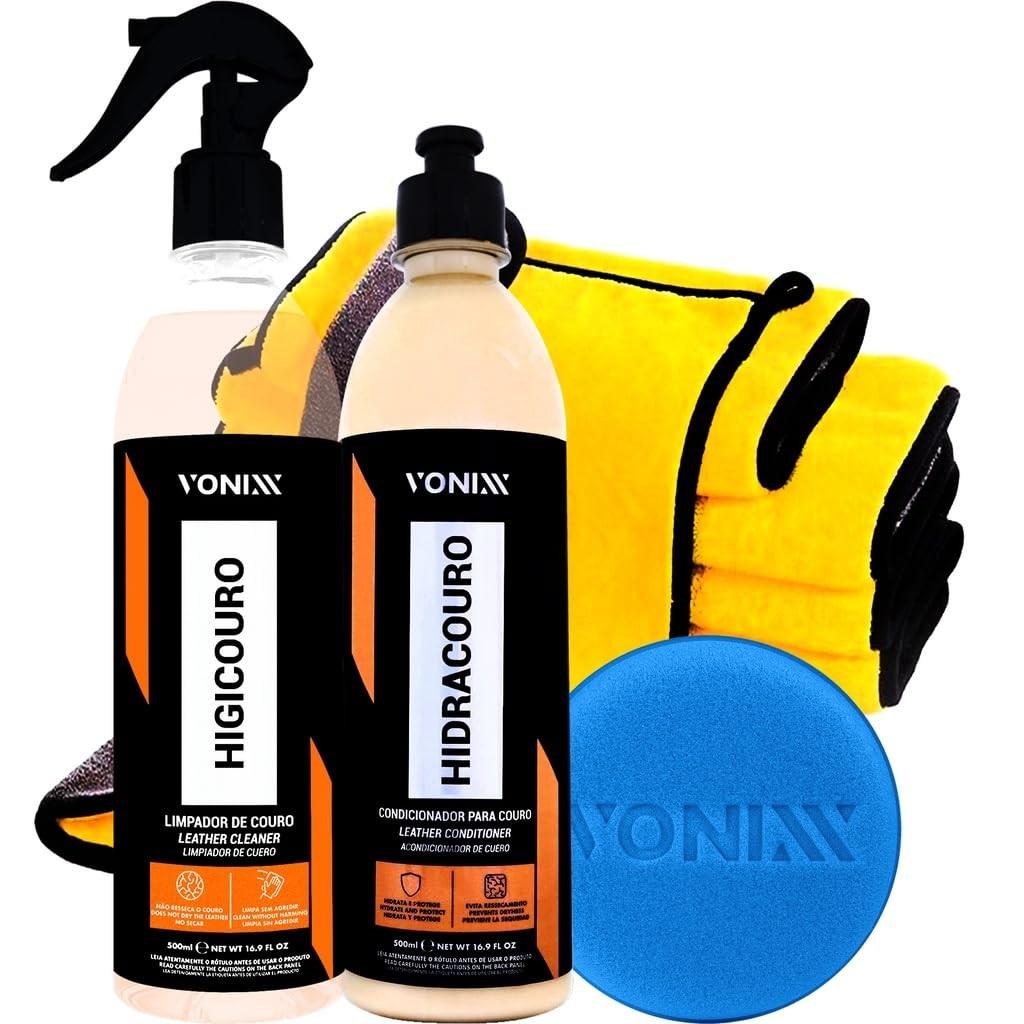 Kit Essencial Vonixx: Hidracouro 500ml, Higicouro 500ml e Acessórios Karbox para Couro Impecável