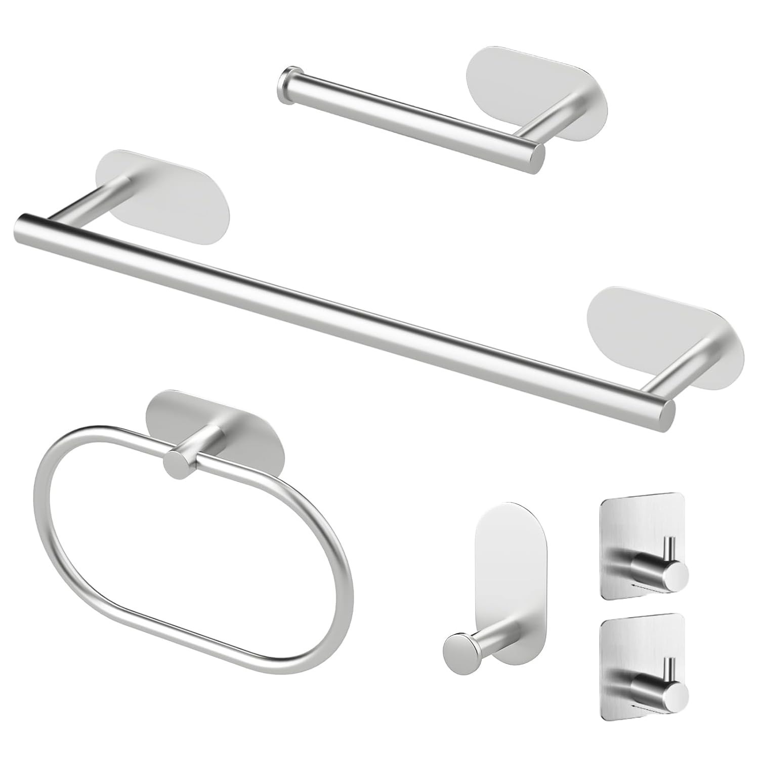 Kit Acessórios para Banheiro em Aço Inox 304 com Fixação Adesivo 3M - 6 Peças Modernas e Resistentes