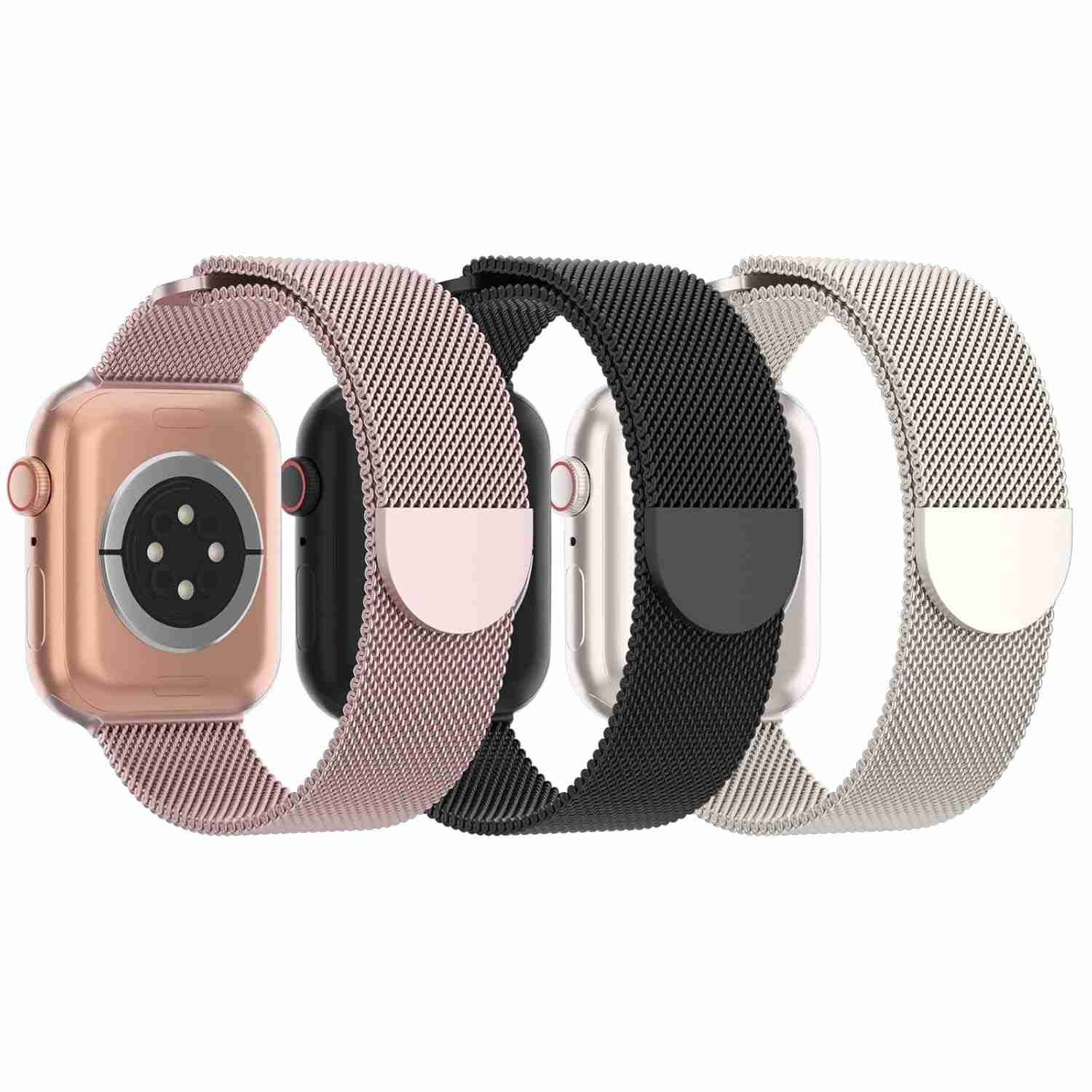 Pulseira de Metal de Malha Steezrd, Aço inoxidável, Magnética, Compatível com Apple Watch Ultra/2 Séries 10/9/8/SE/7/6/5/4/3/2/1 de 38, 40, 41, 42, 44, 45, 46, 49 mm, Unissex, 3 Unidades