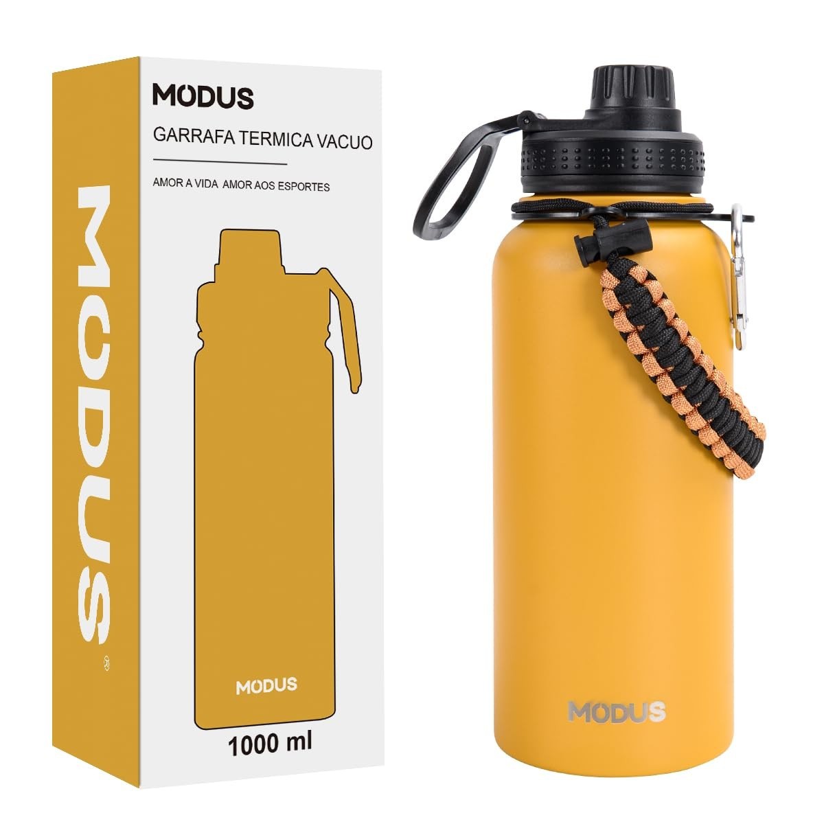 MODUS Garrafa Térmica Esportiva 1000ML - Aço Inoxidável com Isolamento a Vácuo (Laranja)