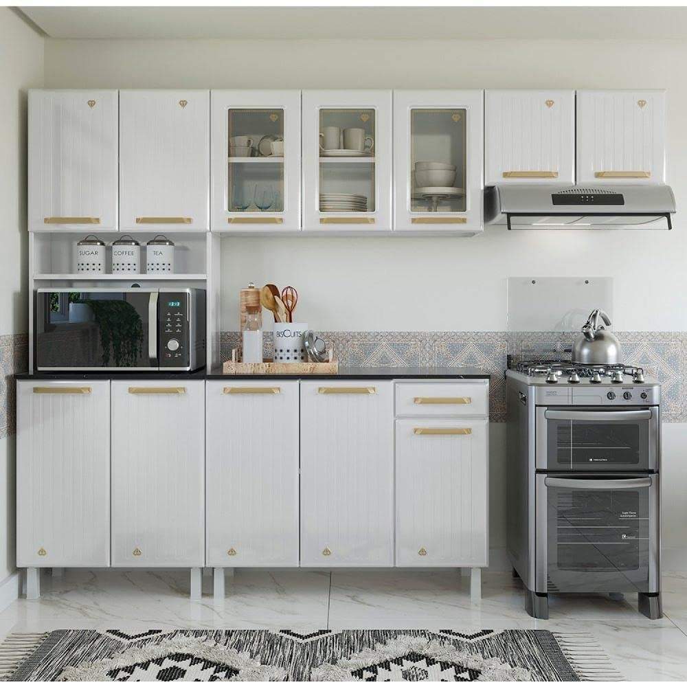 Cozinha Compacta em Aço Inox 4 Peças com 12 Portas e 1 Gaveta Diamante - Telasul Branco