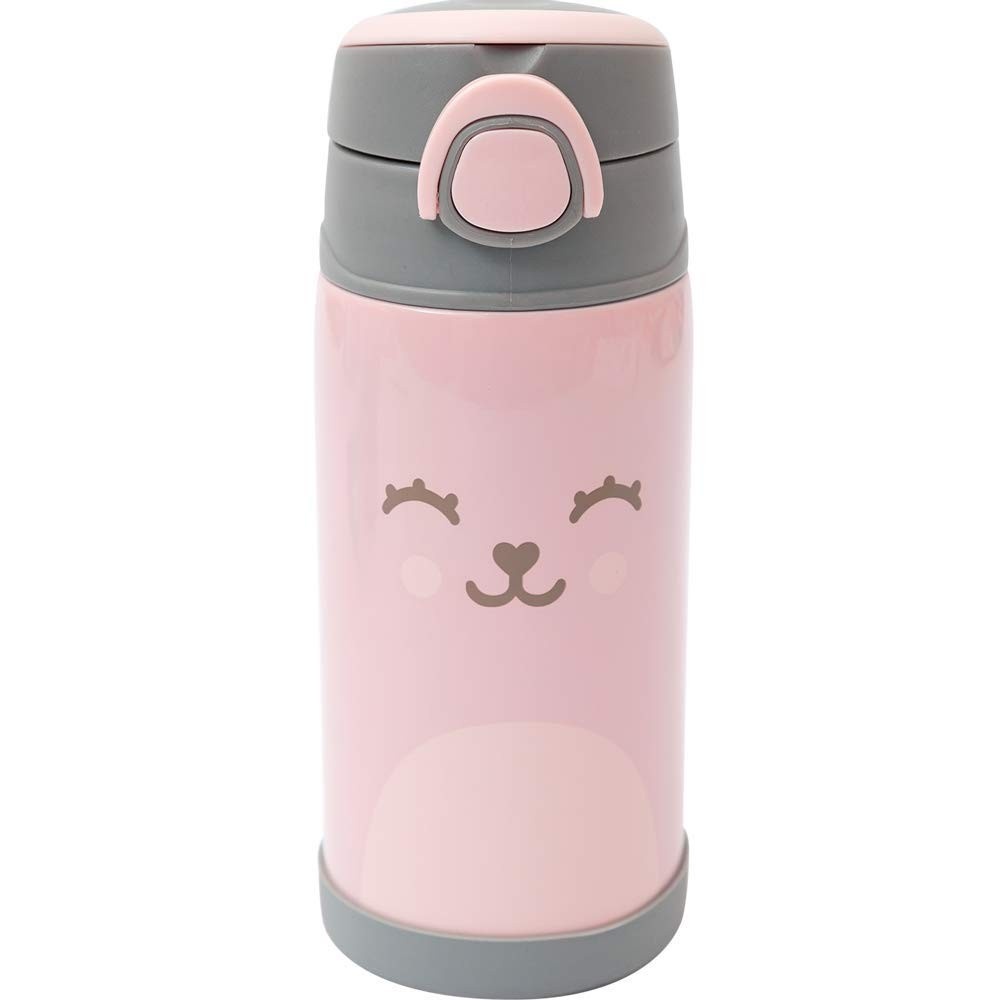 Garrafa Térmica Gummy Rosa 400ml com Fliptop e Canudo - Aço Inox Dupla Parede