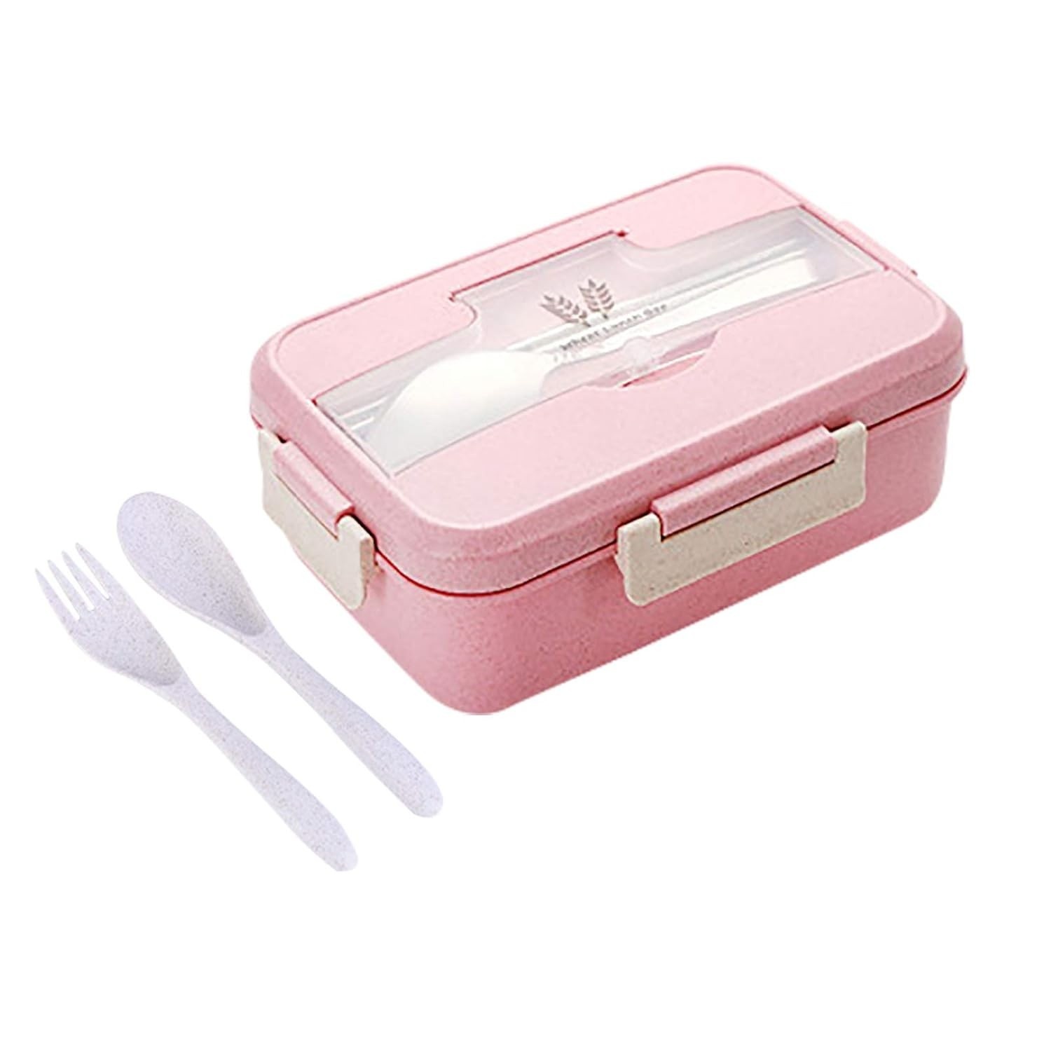 Conjunto de Marmitas Palha Trigo com Compartimentos + Kit Talheres Aço Inox - 3 Peças BPA Livre