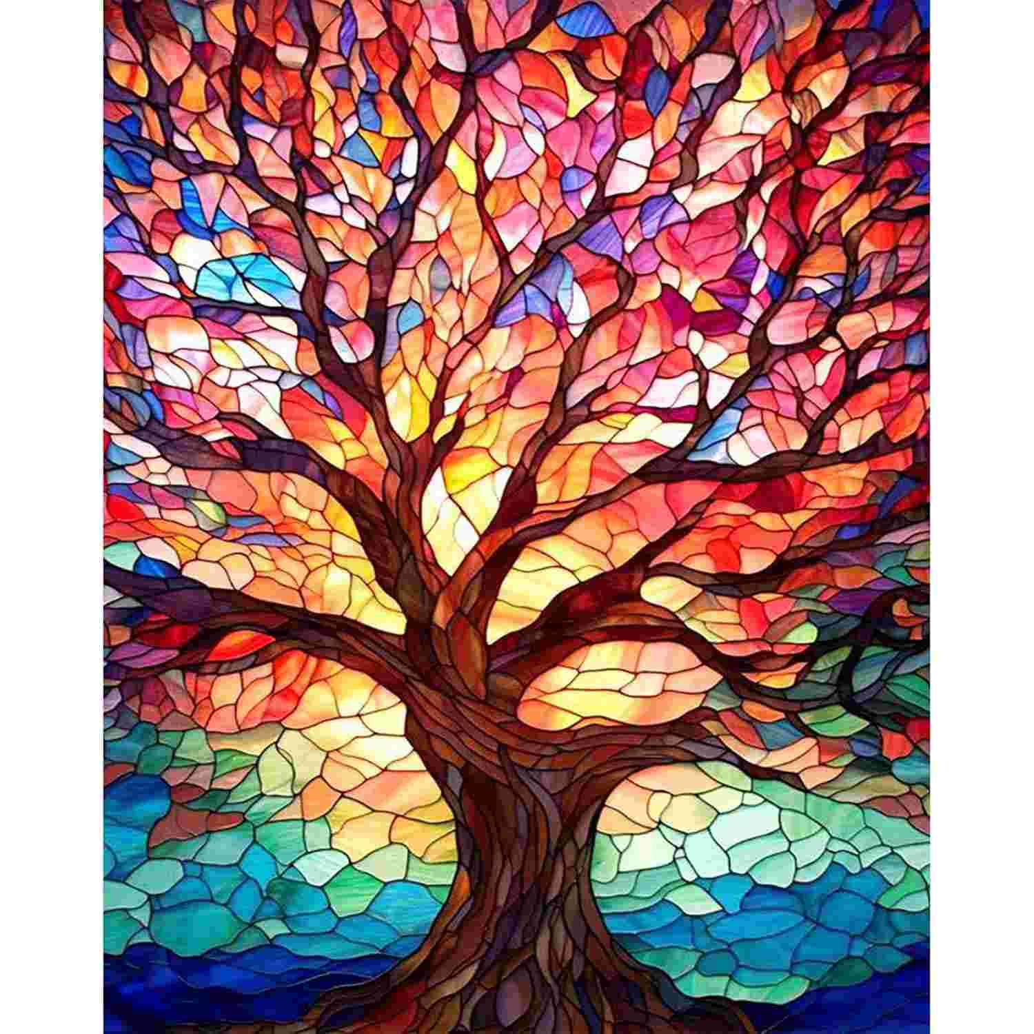 Pintura por Números Árvore - Kit Completo para Adultos com Tinta Acrílica e Telas 40,6 x 50,8 cm