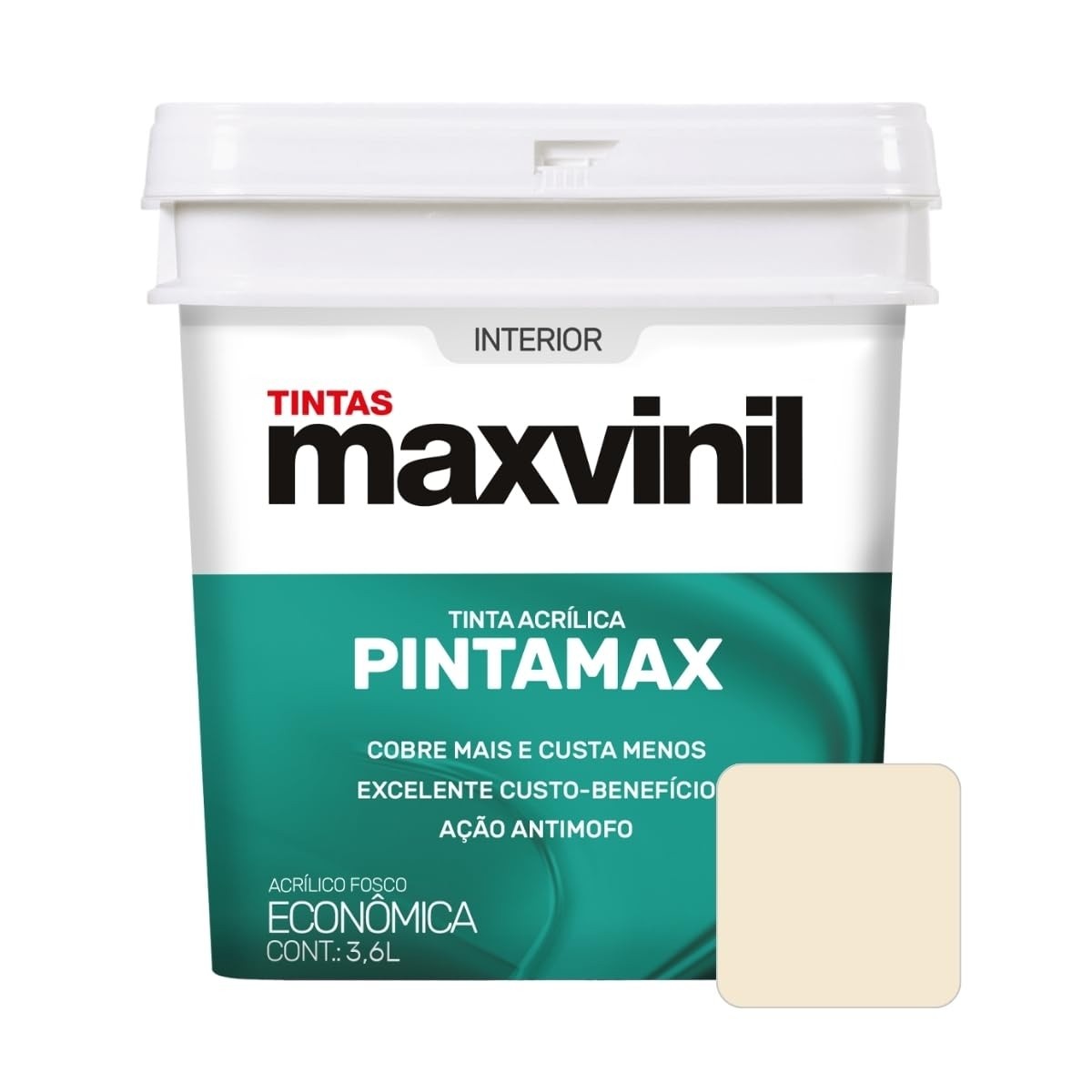 Tinta Acrílica Econômica Pintamax Base Água Interno Reboco Massa Corrida Acrílica PVA Concreto Fibrocimento 3,6L Maxvinil (Marfim)