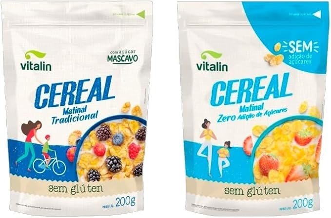 Kit 2 Cereal Matinal Sem Glúten Vitalin: Tradicional, Zero Açúcar