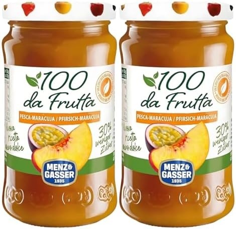 Geleia ITALIANA Pêssego e Maracujá MENZ & GASSER 240g Sem Açúcar Adicionado 240g - 2 Unidades 100% Fruta