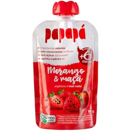 Papinha Orgânica Morango e Maçã Sem Açúcar 100g - Papapá