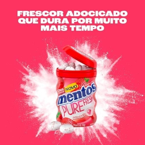 Gomas de Mascar, Mentos, Pure Fresh Strawberry, Sem Açúcar, Sabor de Morango - 56g | 28 Unidades